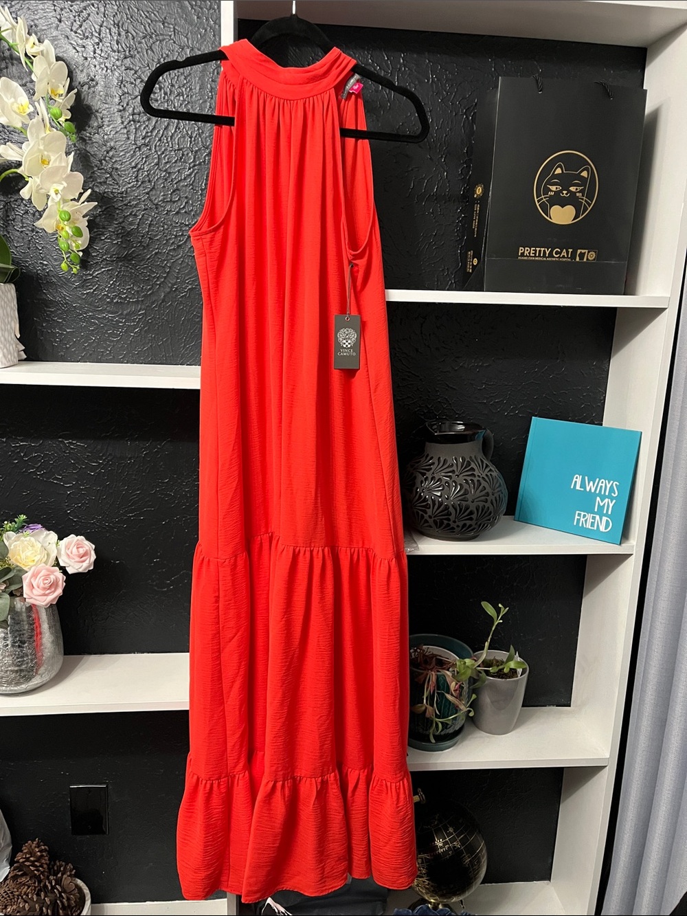 Vince Camuto Red Sleeveless Tiered Maxi Dress